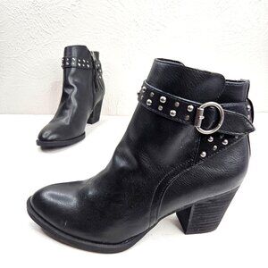 Sam Edelman Moto Ankle Booties 7.5 Black Studded Edgy Buckle Biker Heeled Boots